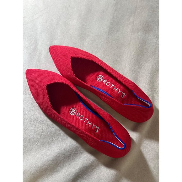 Rothys Red Pointed Toe Flats Size W10.5 EU41 Eco-Knit Washable Sustainable Women - Picture 2 of 7